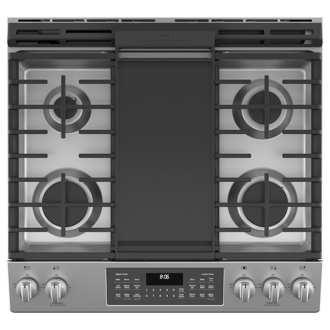 Cuisinière à gaz double GE 30 po avec convection, 5 brûleurs, acier inoxydable