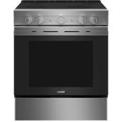 Haier Smooth Surface 4 Cooking Zones 5.7 CFT Steam Electric Slide-In Range 30-in