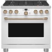 GE 36-in Café Convection Dual Fuel 5.7-Ft³ Range Self-Cleaning and Air Fry Standard Surface 6-Burner White