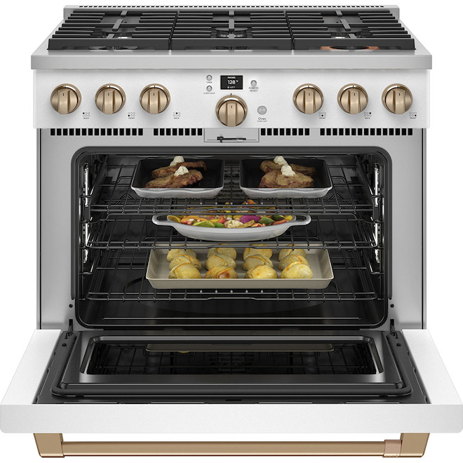 GE Café 6-Burner Steam-Cleaning Convection Gas Range (White) (36-in)