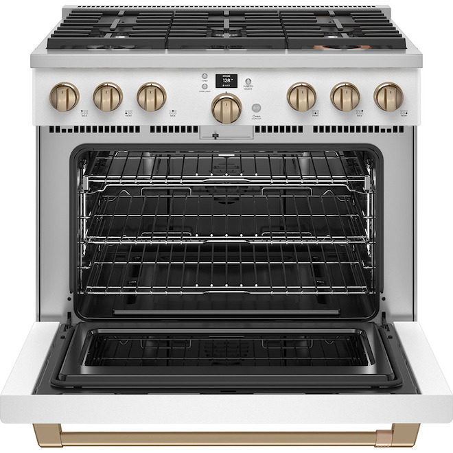 GE Café 6-Burner Steam-Cleaning Convection Gas Range (White) (36-in)