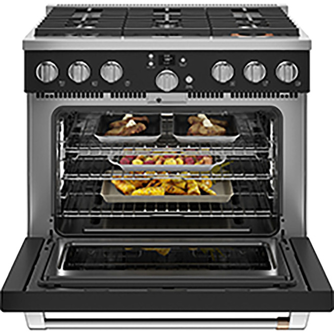 Café 36-in Smart Commercial-Style Single Oven Gas Range - 6-Burner - Steam-Clean - Matte Black