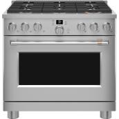 Café 36-in Smart Commercial-Style Single Oven Gas Range - 6-Burner - Steam-Clean - Stainless Steel