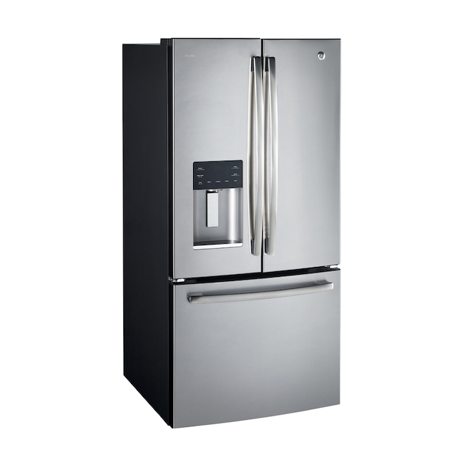 GE Profile 33-in French Door Refrigerator - Smudge-Free Stainless Steel - 23.8-cu ft - Water Dispenser