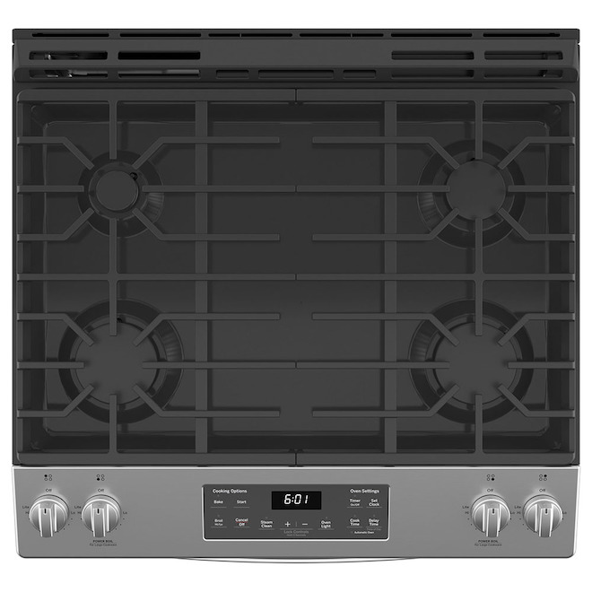 GE SlideIn 4Burners 15,000BTU Gas Range Steam Cleaning Stainless