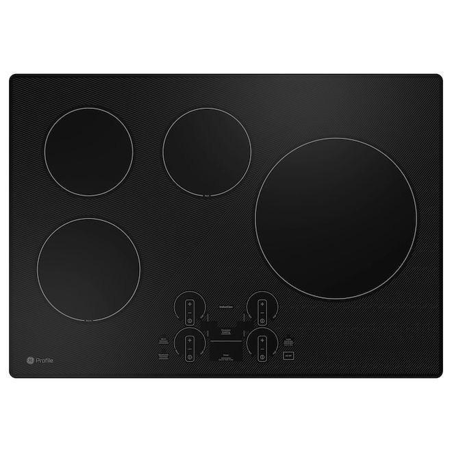 Table de cuisson à induction encastrée noire 30 po GE Profile, 4 éléments, Wi-Fi, commandes tactiles, noire