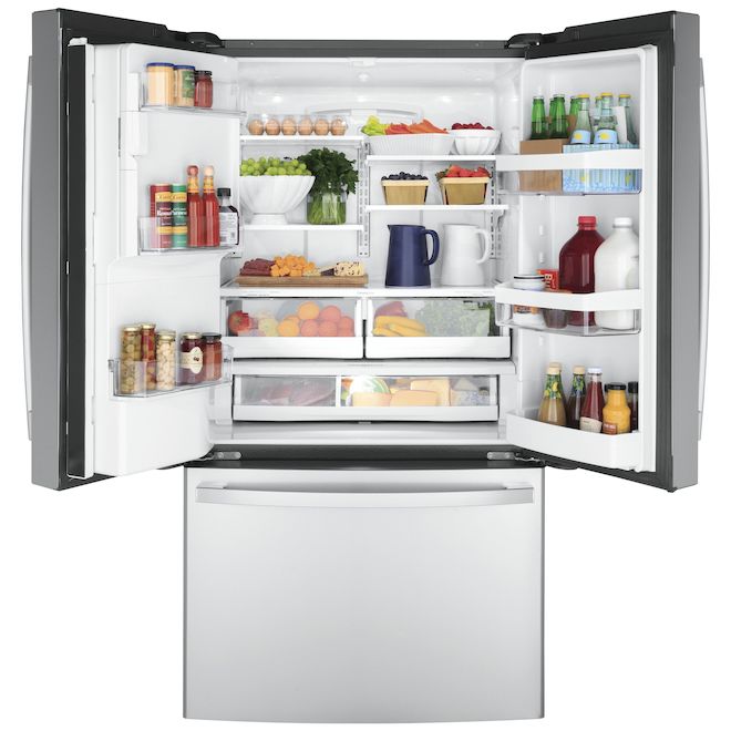 GE 22.1-ft³ Stainless Steel Bottom-Freezer French Door Refrigerator - External Dispenser