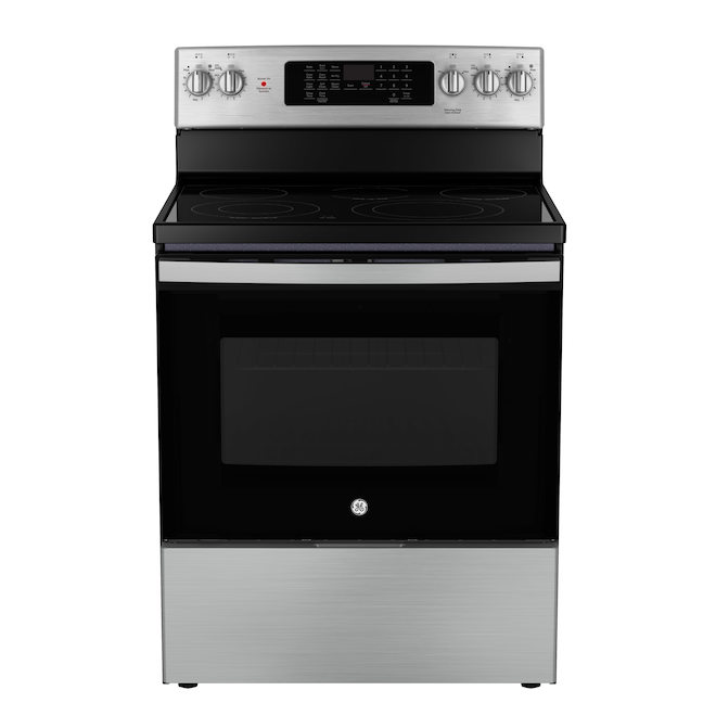 GE 30-in Smooth Surface 5 Elements Self-Clean Oven Freestanding Electric Range Stainless Steel