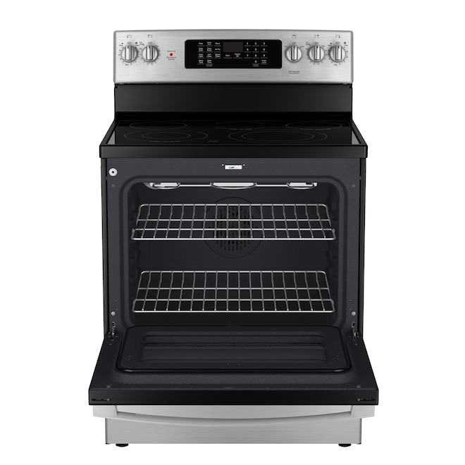 GE 30-in Smooth Surface 5 Elements Self-Clean Oven Freestanding Electric Range Stainless Steel