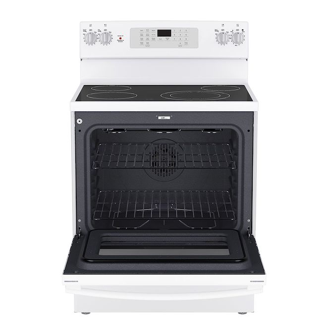 GE 30in White 4Element Freestanding Electric Range with Steam Self