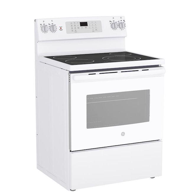 GE 30-in White 4-Element Freestanding Electric Range with Steam Self-Cleaning 5-ft³ Convection Oven