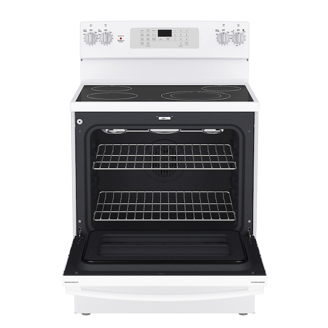 GE 30-in White 4-Element Freestanding Electric Range with Steam Self-Cleaning 5-ft³ Convection Oven