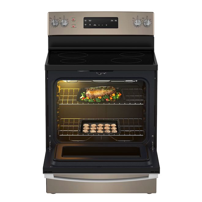 GE 30-In Ceramic Glass Cooktop 4-Elements 5-ft³ Self-Clean Oven Freesdtanding Electric Range Slate