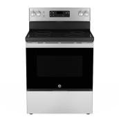 GE 30-In Smooth Surface 4-Elements 5-ft³ Oven Freesdtanding Electric Range Stainless Steel