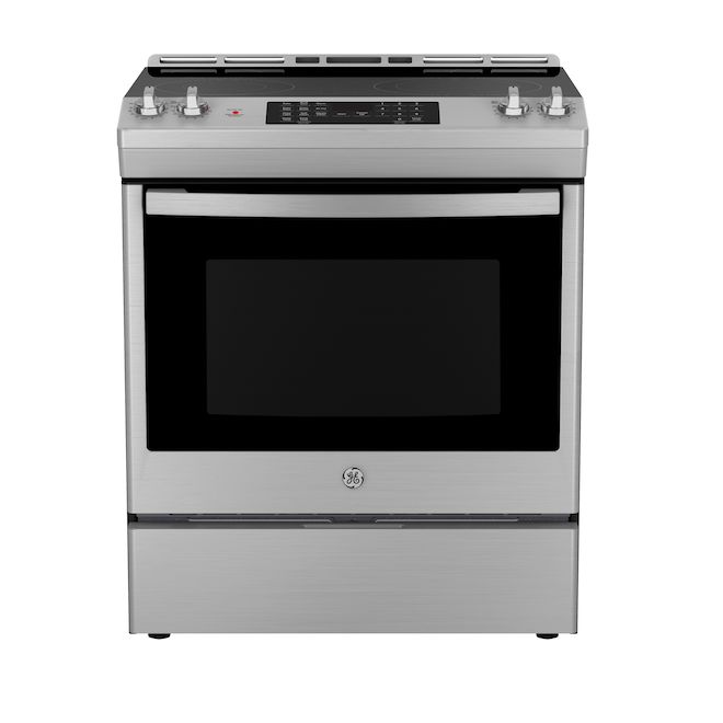 GE 30-In Smooth Surface 4-Elements 5-ft³ Self-Clean Air Fry Convection Oven Slide-In Electric Range Stainless Steel