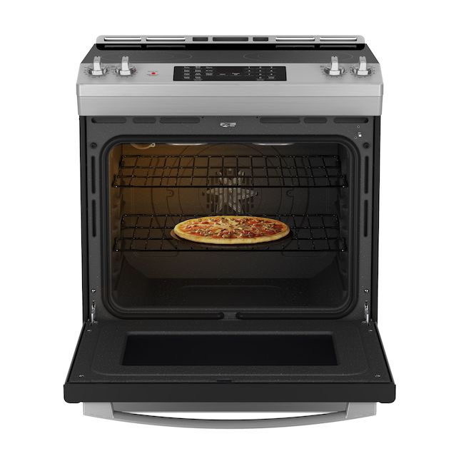 GE 30-In Smooth Surface 4-Elements 5-ft³ Self-Clean Air Fry Convection Oven Slide-In Electric Range Stainless Steel