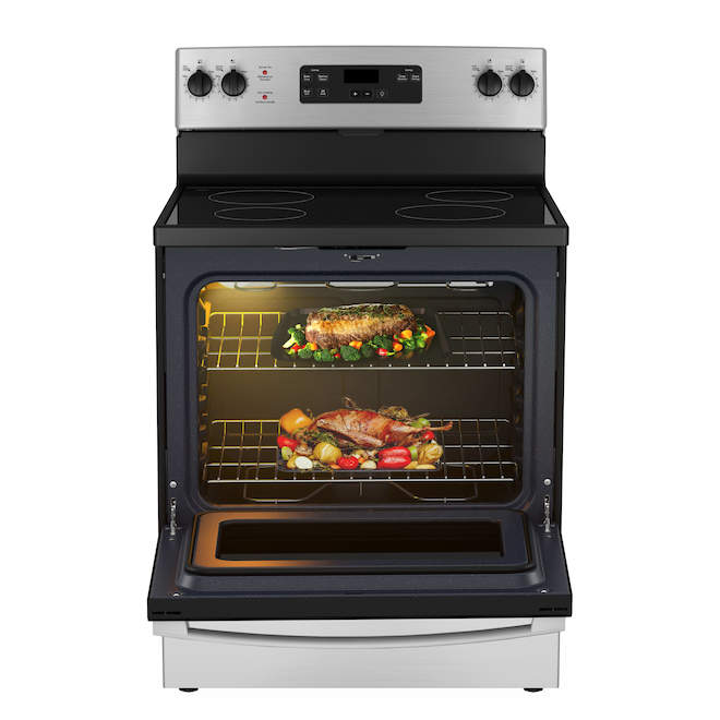 GE 30-In 4-Element Smooth Surface 5-Ft³ Self-Cleaning Oven Freestanding Electric Range Stainless Steel