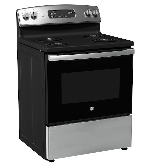 GE 30-In Coil Surface 4-Element 5-Ft³ Manual Cleaning Oven Freestanding Electric Range Stainless Steel