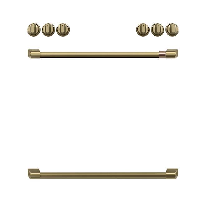 Café 30-In Induction Range Brushed Brass Knobs and Handles - 8 Pieces