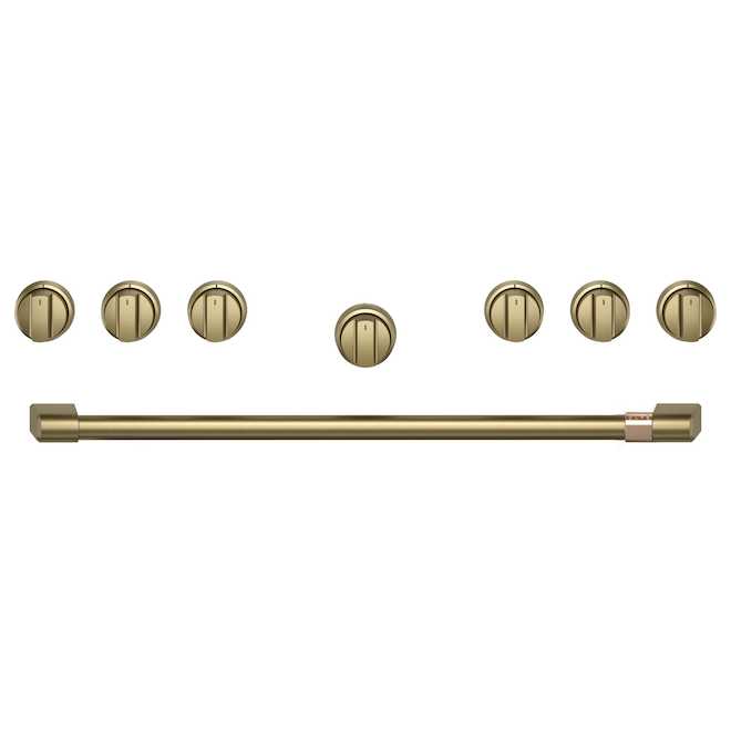 Café 36-In Gas Range Brushed Brass Knobs and Handles - 8 Pieces