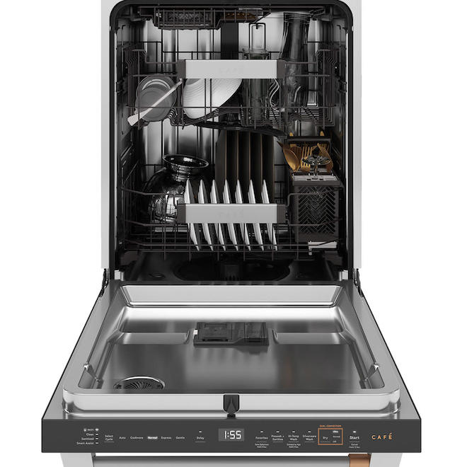 GE Café 39-dB 24-in Hidden Control LED Lights Built-in Smart Dishwasher in Stainless Steel