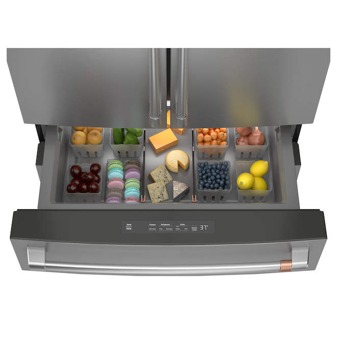 Café 23.2-ft³ 2-Drawer Counter Depth French-Door Refrigerator with Water/Ice Internal Dispenser - Stainless Steel