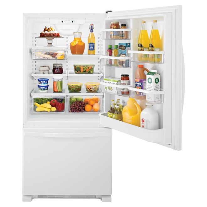 Réfrigérateur congélateur en bas Whirlpool, éclairage DEL, 30 po, 19 pi³,  blanc WRB329DFBW