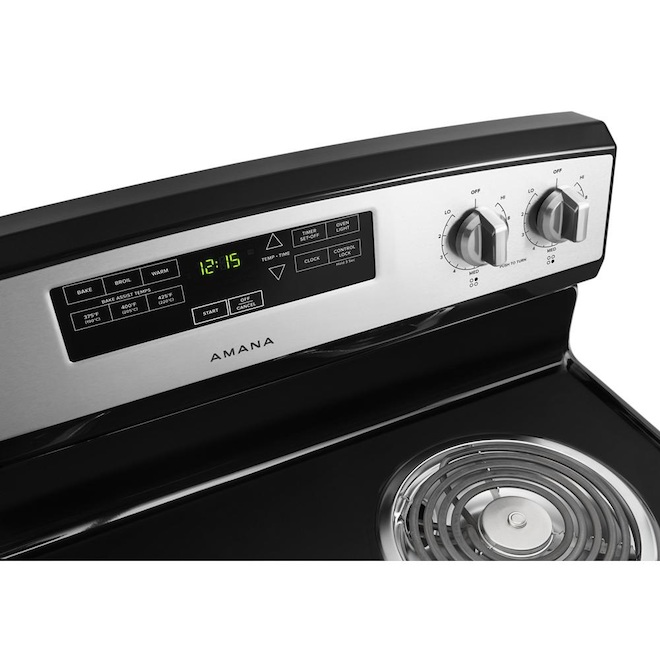 Amana 30-in Freestanding Electric Range  - Black and Stainless Steel - Bake Assist Temps