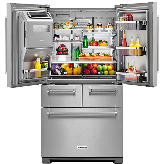 KitchenAid Refrigerator with 5 Doors - 36-in - In-Door-Ice System - 25.8-cu ft - Stainless Steel