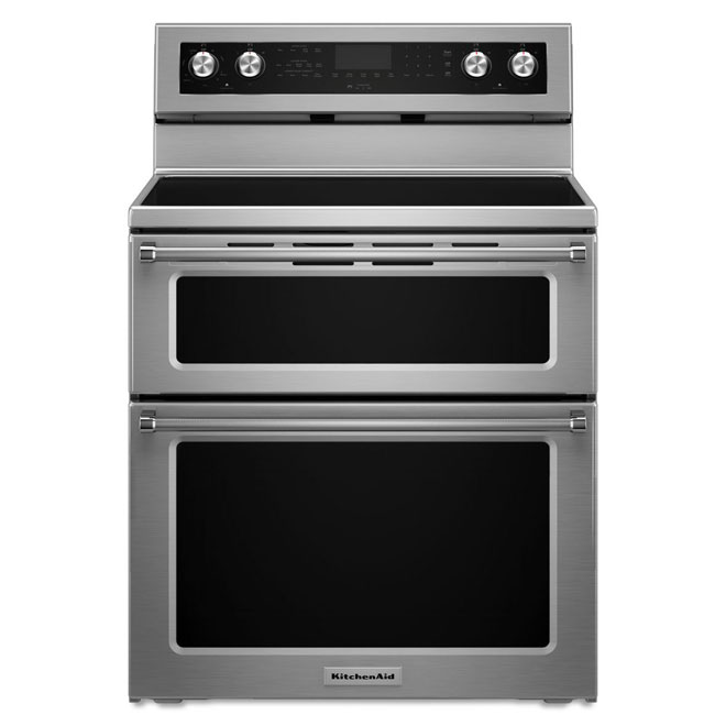 KitchenAid Electric Double Oven Convection Range - 30-in - 6.7-cu ft -  Stainless Steel YKFED500ESS