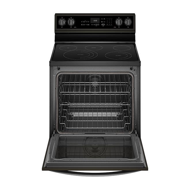 Cuisinière électrique autoportante Whirlpool 6,4 pi³ surface lisse 5 éléments four autonettoyant acier inoxydable noir