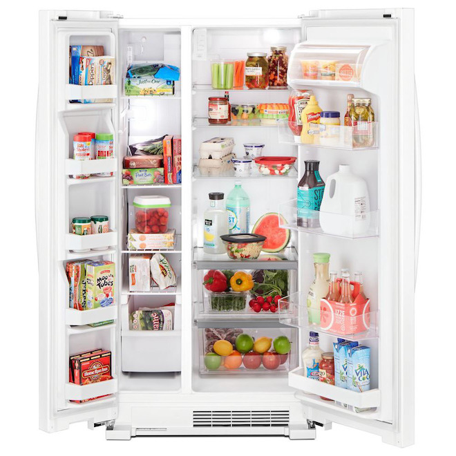 Réfrigérateur côte-à-côte 33 po Whirlpool profondeur standard commandes  électroniques de température 21,7 pi³ blanc
