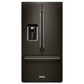 Réfrigérateur à portes françaises de KitchenAid, zone de préparation, 23,8 pi³, acier inoxydable noir, 36 po