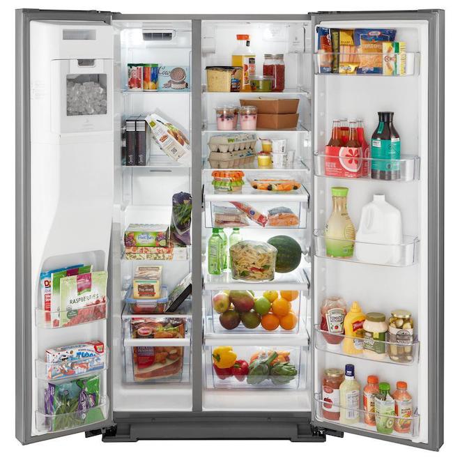 Whirlpool Side-by-Side Refrigerator with Ice Maker - 36-in - 20.5-cu ft - Stainless Steel