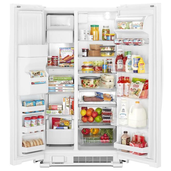 Whirlpool Side-by-Side Refrigerator with Icemaker - 36-in - 24.5-cu ft - White