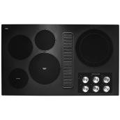KitchenAid Electric Cooktop with Integrated Ventilation System - 36-in - 5 Elements - Black/Stainless Steel