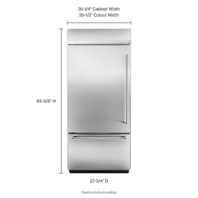 KitchenAid Bottom Freezer Built-in Refrigerator - Right Handle - 36-in - 20.9-cu ft - Stainless Steel