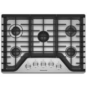 KitchenAid Gas Cooktop - 5 Burners - 30-in - 17,000 BTU - Stainless Steel