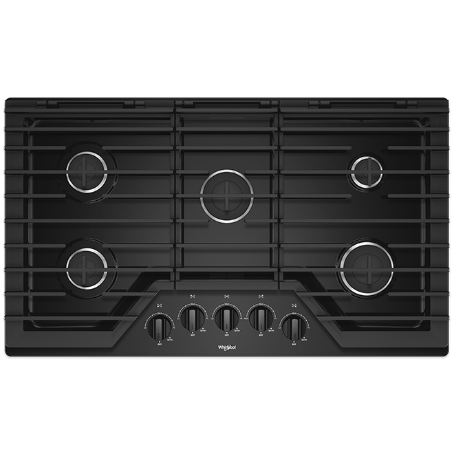 Whirlpool Gas Cooktop - 5 Burners - 36-inch - Black Stainless Steel- 15,000 BTU