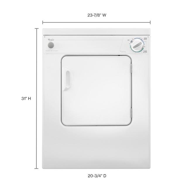 Whirlpool 24-in 3.4-ft³ Front Load Stackable Vented Electric Dryer - White