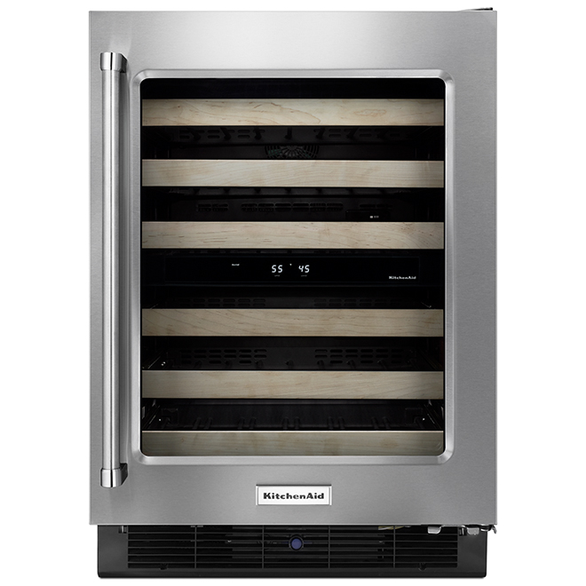 Kitchenaid Cellier à vin KitchenAid 46 bouteilles, façade en bois, inox KUWR204ESB Kitchenaid Cellier à vin KitchenAid 46 bouteilles, façade en bois, inox KUWR204ESB