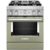 Cuisinière biénergie intelligente KitchenAid, encastrée, crème d'avocat, 4 brûleurs