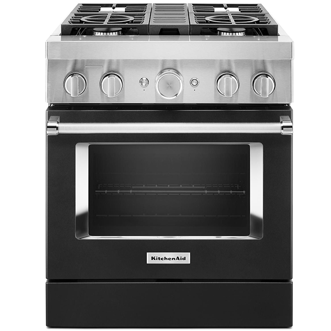 Cuisinière biénergie intelligente KitchenAid, encastrée, noir impérial, 4 brûleurs