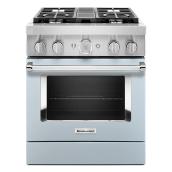 Cuisinière biénergie intelligente KitchenAid, encastrée, bleu brumeux, 4 brûleurs