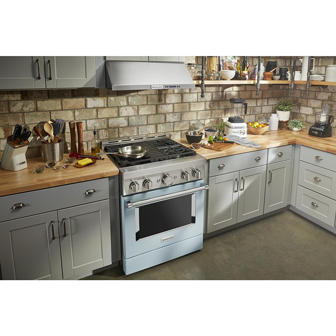 KitchenAid Smart Dual Fuel Range - Deep Recessed - Misty Blue - 4 Burners