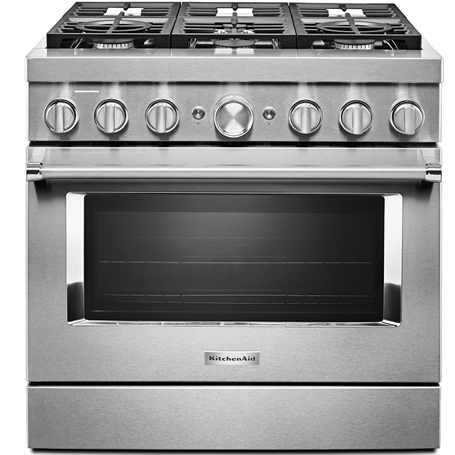 Cuisinière biénergie KitchenAid, 36 po l., acier inoxydable, 6 brûleurs