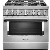 Cuisinière biénergie KitchenAid, 36 po l., acier inoxydable, 6 brûleurs