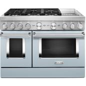 Cuisinière biénergie intelligente KitchenAid, encastrée, bleu brumeux, à deux fours