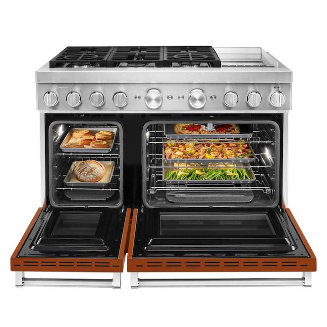 Cuisinière biénergie intelligente KitcheAid, encastrée, orange brûlé, à deux fours