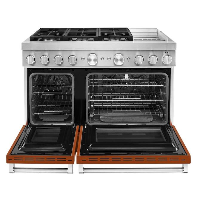 Cuisinière biénergie intelligente KitcheAid, encastrée, orange brûlé, à deux fours